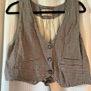 We The Free Brown and Black Houndstooth Button-Front Crop Vest